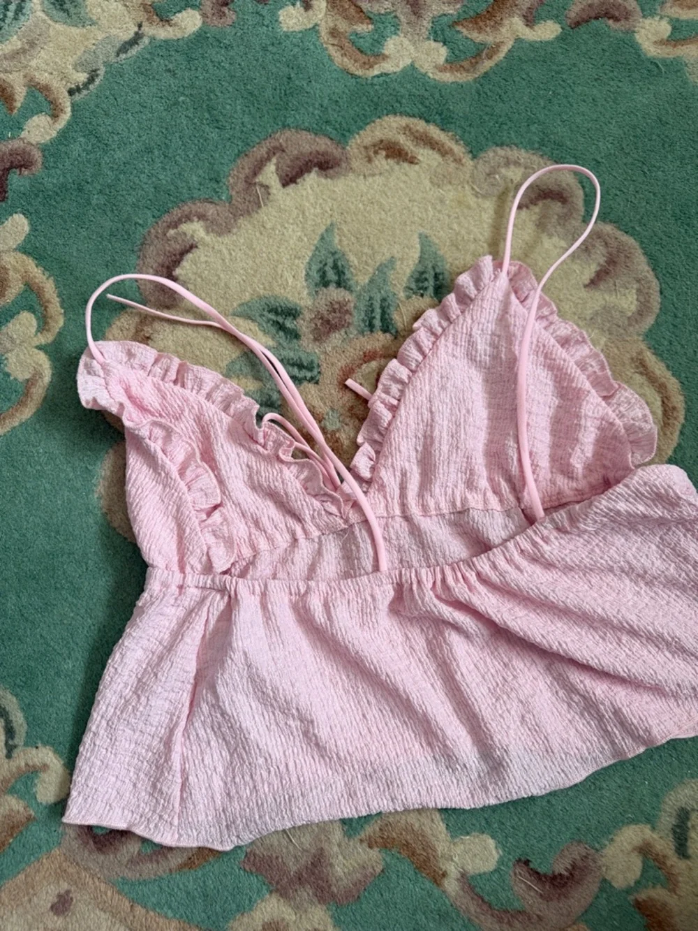 Light Pink Ruffle Trim Spaghetti Strap Tank - Picture 2 of 3